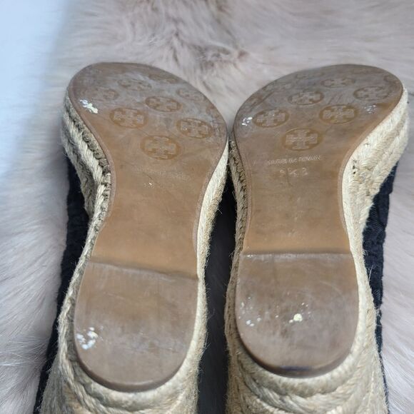 Tory Burch Jackie Wedge Womens Black Lace Espadrille Shoes - Picture 7 of 8